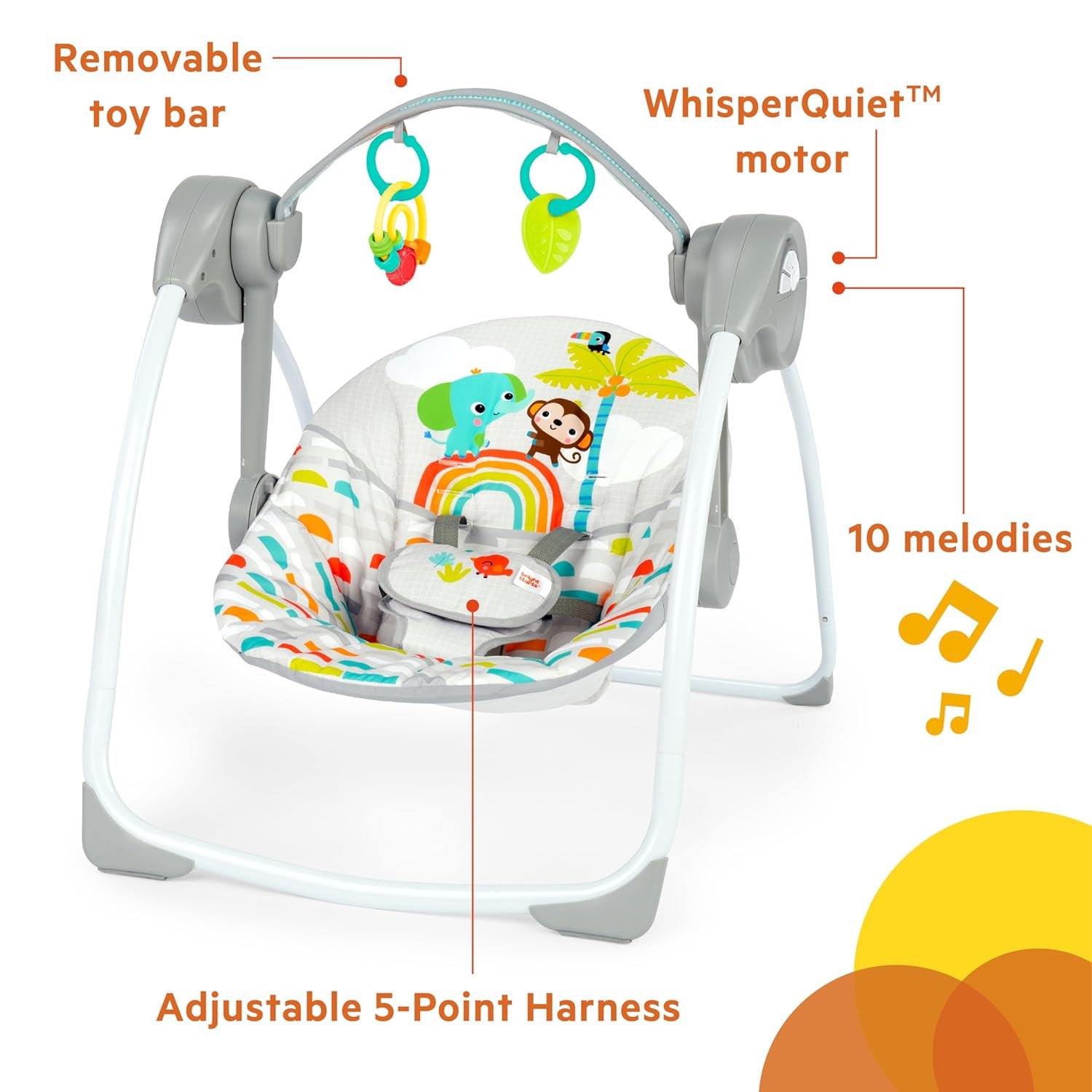 Bright Starts Playful Paradise Portable Compact Automatic Baby Swing with Music, Unisex, Newborn + - Image 3