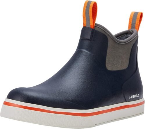 HISEA Men’s Deck Rain Boots Saltwater Fishing Booties Waterproof Ankle Rain Boots with High Traction