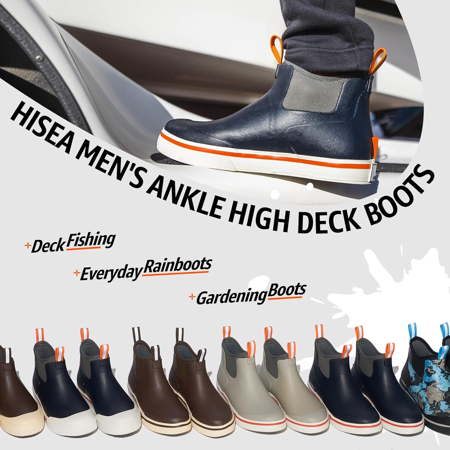HISEA Men's Deck Rain Boots Saltwater Fishing Booties Waterproof Ankle Rain Boots with High Traction - Image 5