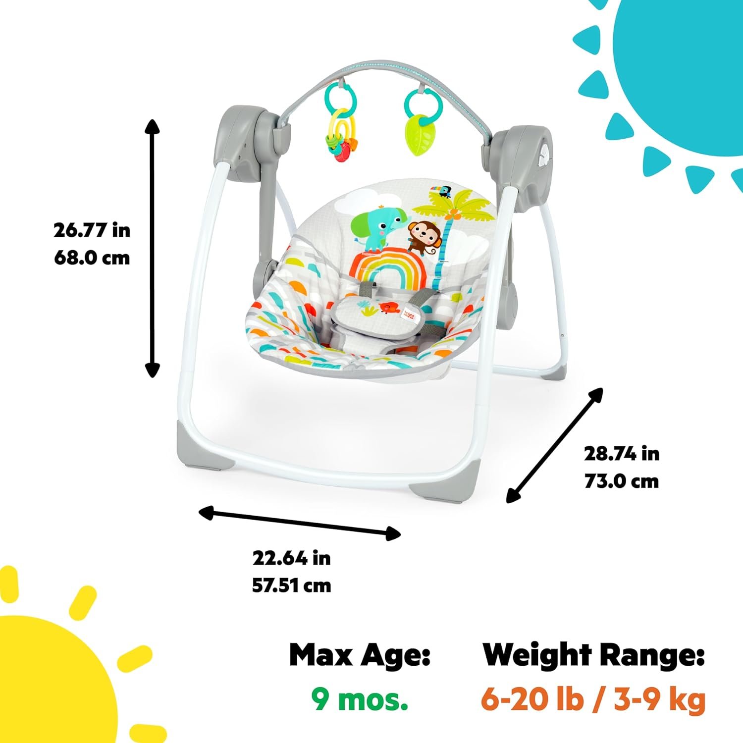 Bright Starts Playful Paradise Portable Compact Automatic Baby Swing with Music, Unisex, Newborn + - Image 5