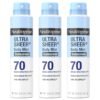 Neutrogena Ultra Sheer Body Mist Sunscreen Spray, Broad Spectrum SPF 70, Lightweight Spray Sunscreen, Non-Greasy & Water Resistant, Oil-Free & Non-Comedogenic UVA/UVB, 5 oz, Pack of 3