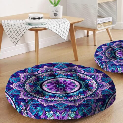 Mandala Meditation Cushion, Boho Meditation Mat, Meditation Pillows for Sitting on Floor, Cushions for Sitting in Home and Outdoor, Round Floor Pillows Cushion Seating for Yoga Accessories 22” X 22”