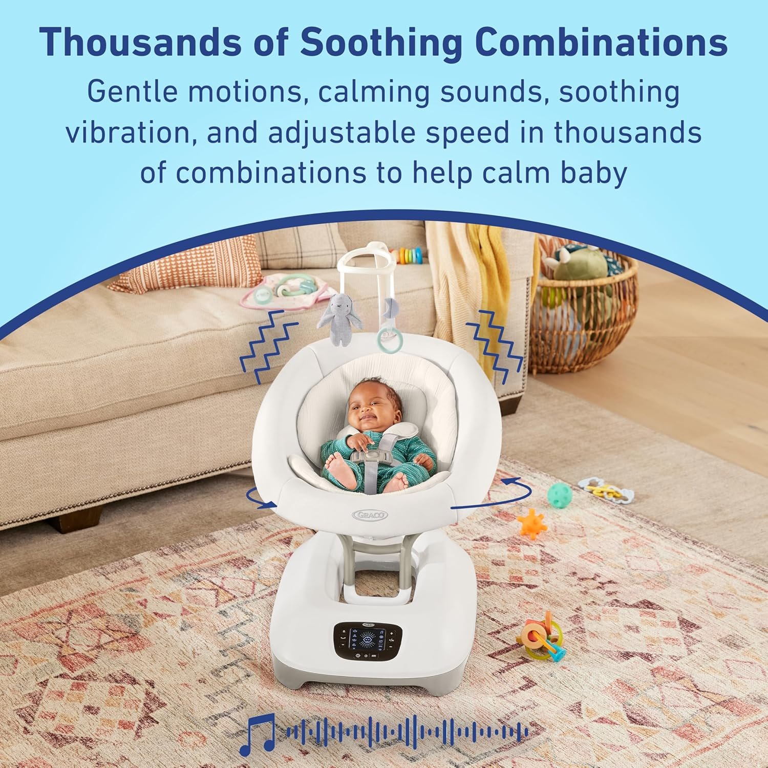 Graco SmartSense Baby Swing with Cry Detection Technology, Soothing Motions and Calming Vibrations, Comfortable Infant Support, Rori - Image 5