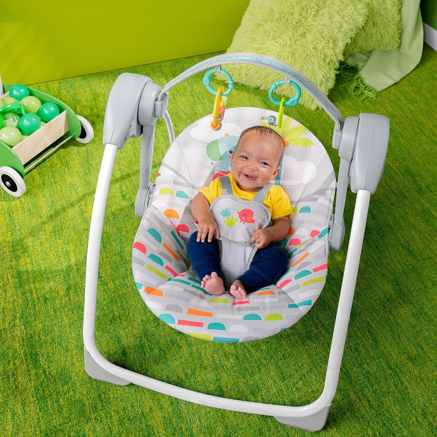 Bright Starts Playful Paradise Portable Compact Automatic Baby Swing with Music, Unisex, Newborn + - Image 8